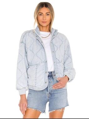 Kensie Pale Blue Quilted Bomber Jacket